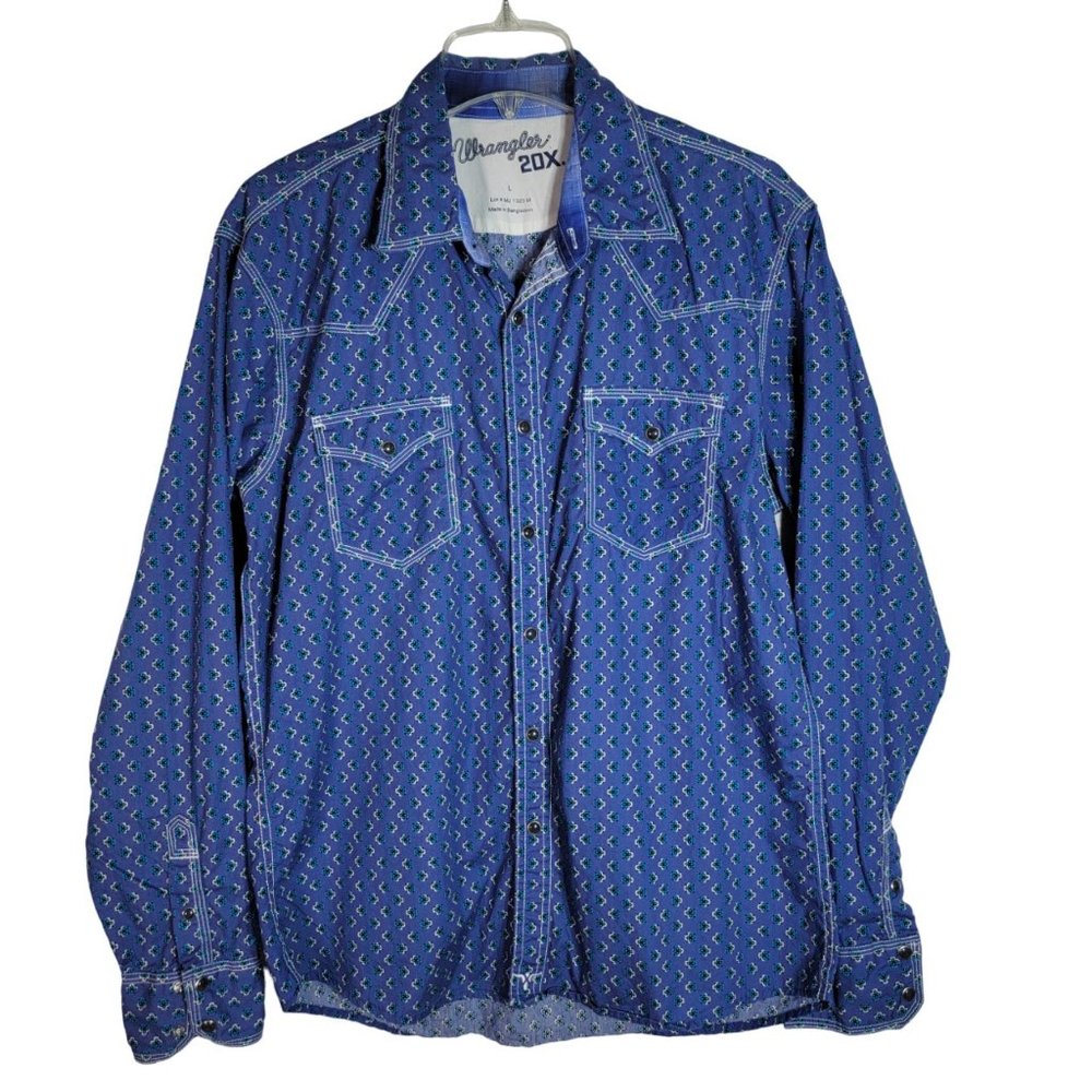Wrangler 20X Mens Pearl Snap Western Shirt L‎ Floral Pockets Long Sleeve Purple